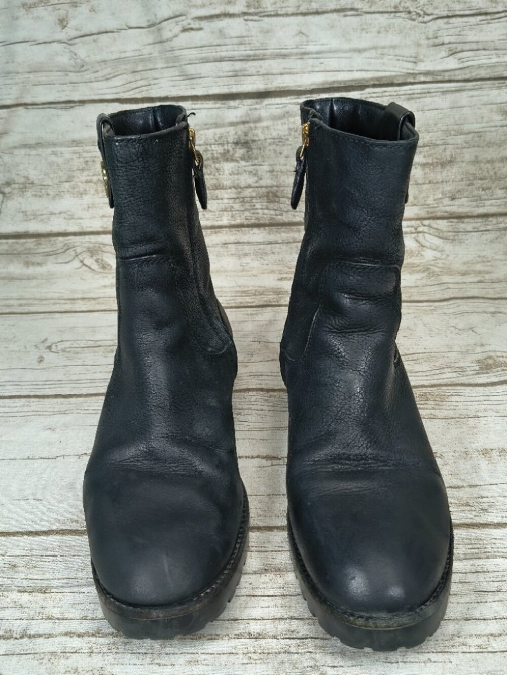 Tory Burch black Leather Moto Booties Women Size 7 - Picture 2 of 9
